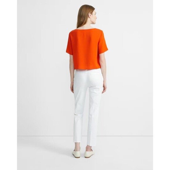 Theory Silk Top Size Large Blouse Boxy Crop Boat Neck Opal Georgette Easy Woven - Picture 5 of 5